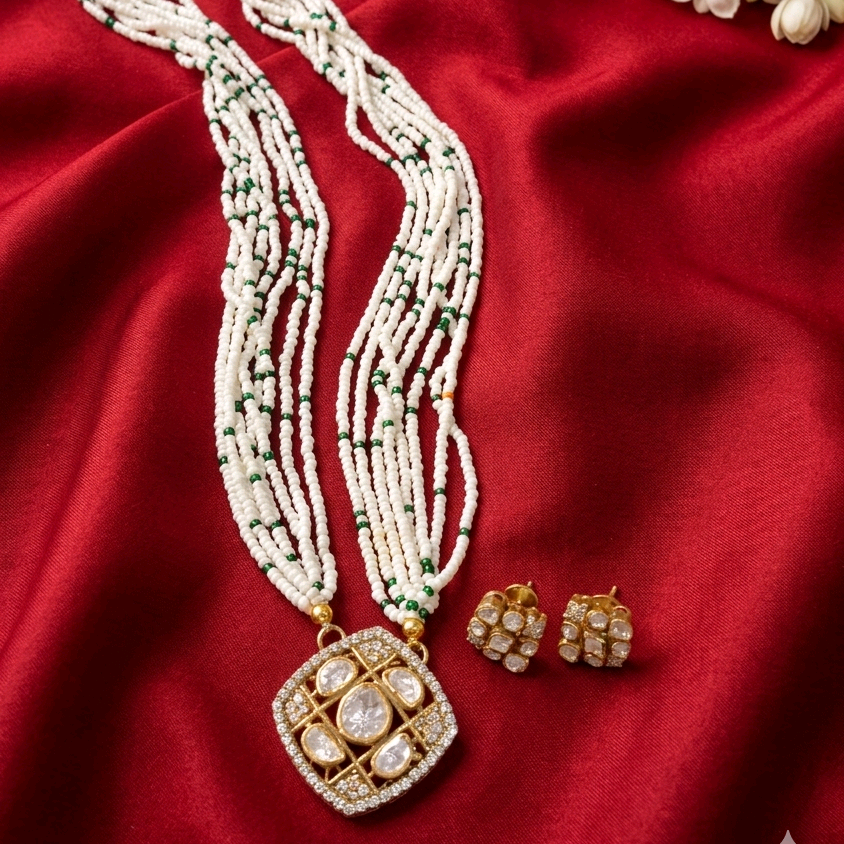 Moissanite And Pearl Pendant Set 